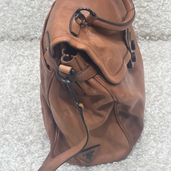 Prada Bag Holdall Brown Taupe Leather Top Handle Shoulder Large Handbag PRADA - Picture 14 of 16